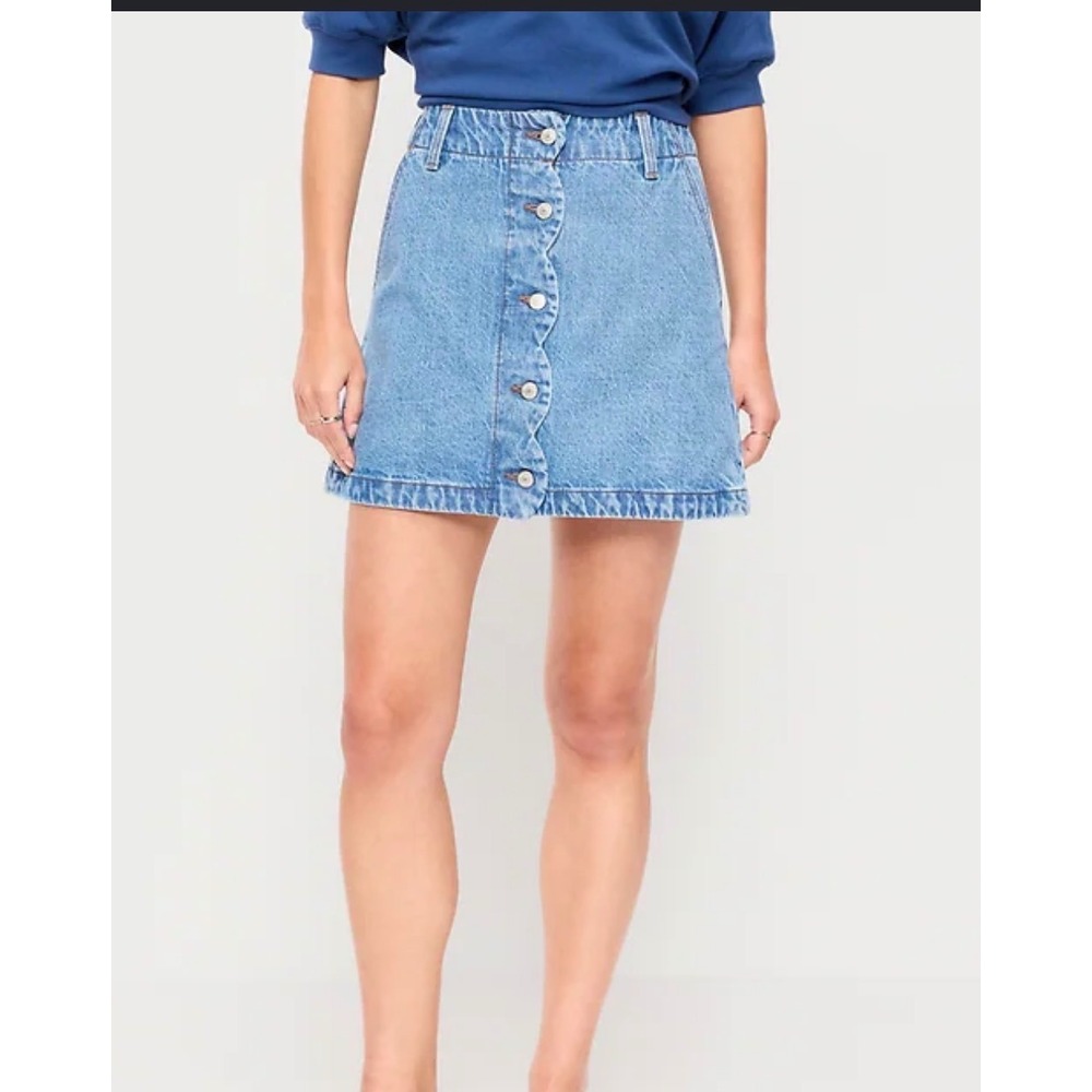 Old Navy Womens Size 10 Scalloped Button Front High Rise Denim Mini Skirt Blue
